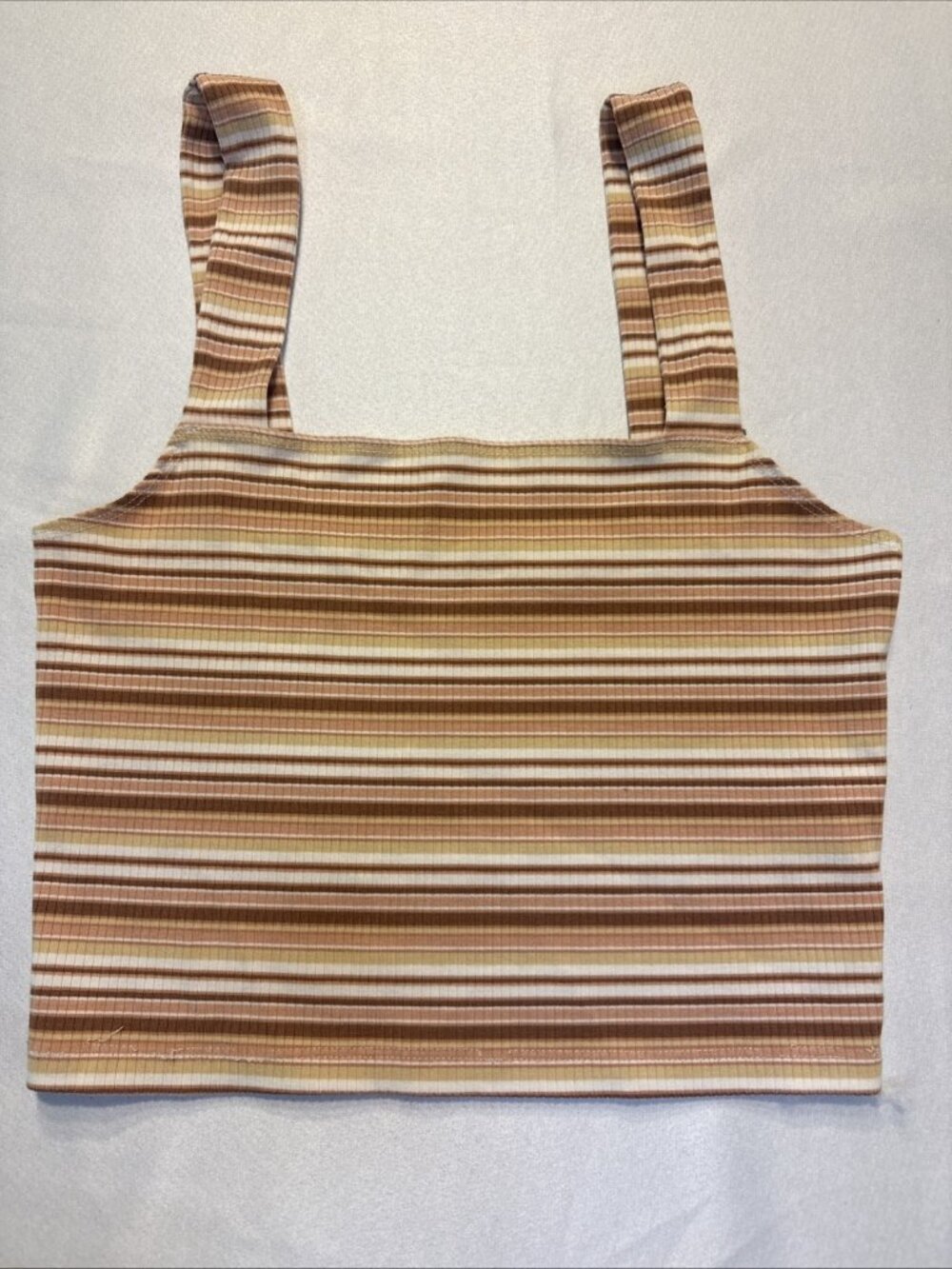 Womenβs American Eagle Brown/Beige Striped Cropped Stretch Tank Top Wide Strap S